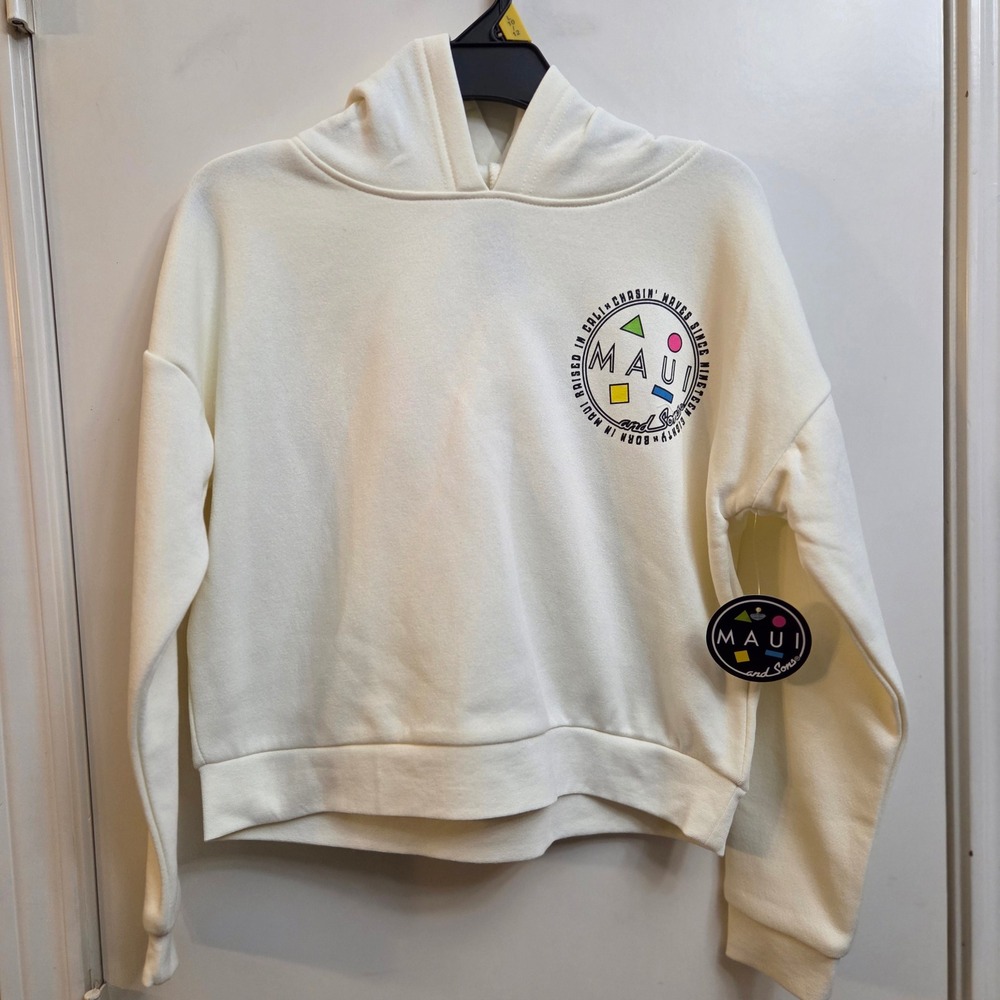 Maui and Sons Kids Large 10/12 Cream Graphic Logo Pullover Hoodie New